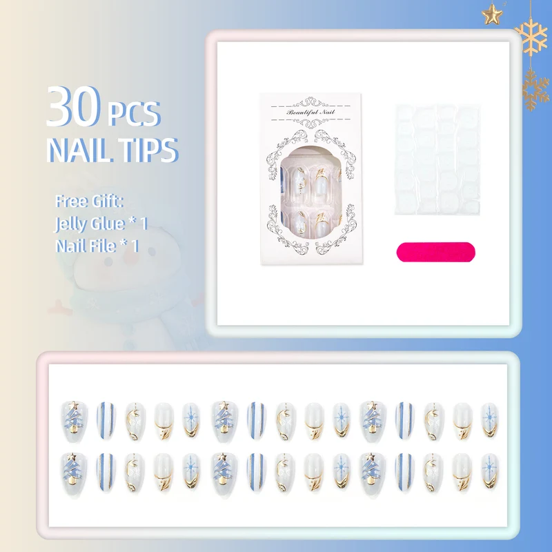 Winter-Themed Press-On Nail Set with Elegant Holiday Designs Karnz