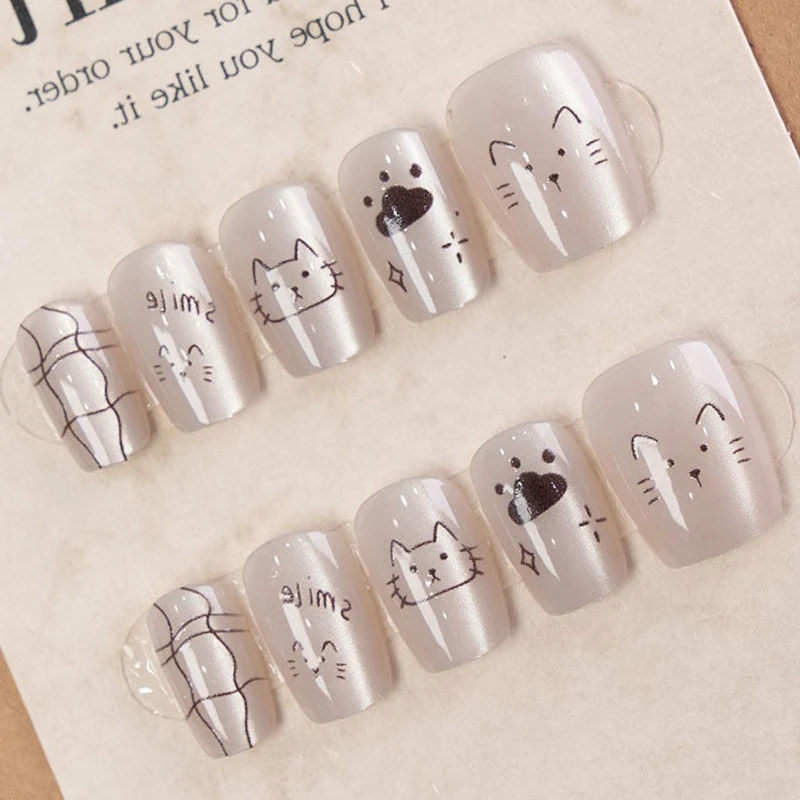 Verspielt Katzen-Themen Press-On Nagelkunst Karnz