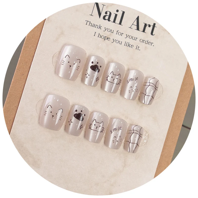 Verspielt Katzen-Themen Press-On Nagelkunst Karnz