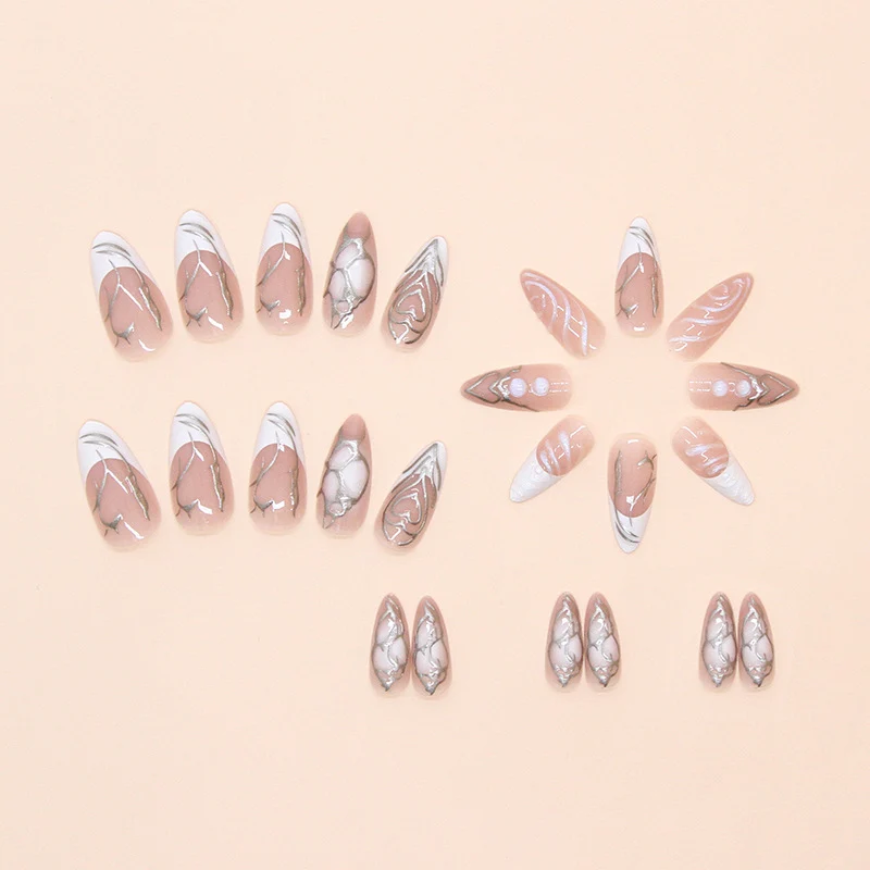 Stilvolle Lange Stiletto Press-On Nägel mit Irisierenden Design Karnz