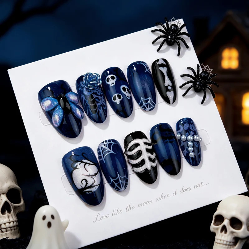 Halloween-inspirierte künstlerische Press-On-Nagel-Set Karnz