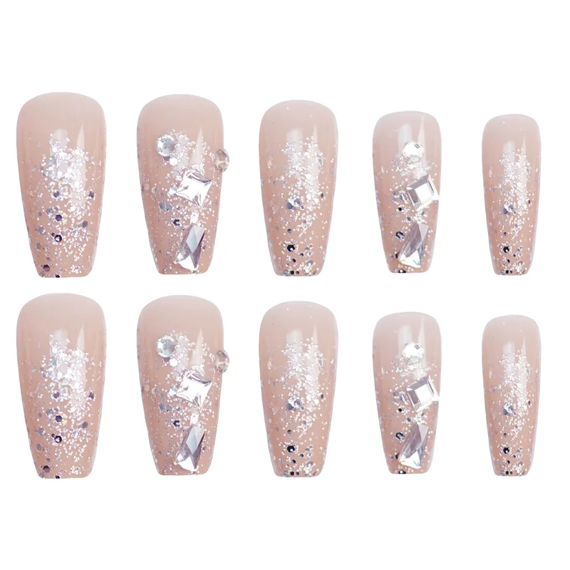 Glitzernde, mit Strass verzierte Press-On-Nagel-Set Karnz