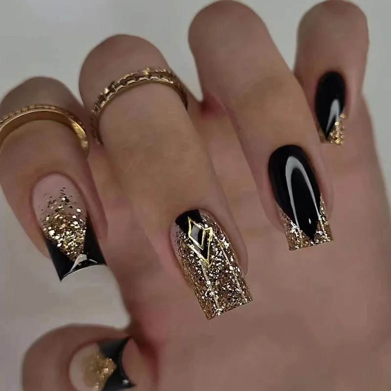 Glamouröse Press-On Nagelset mit Glitzer und künstlerischem Design Karnz