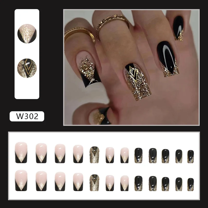 Glamouröse Press-On Nagelset mit Glitzer und künstlerischem Design Karnz