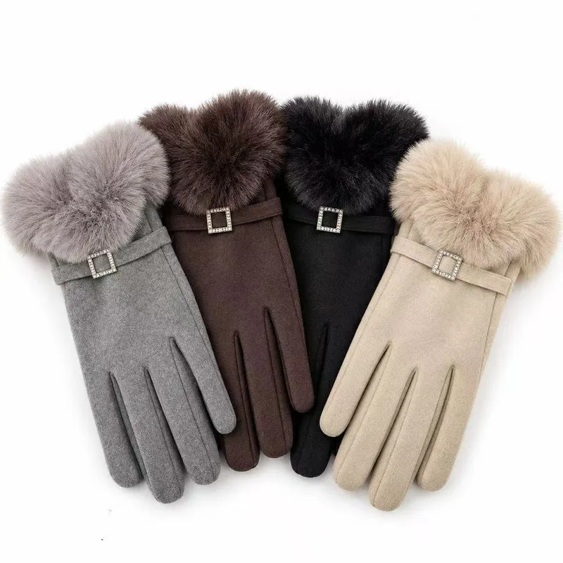 Luxus Faux-Fur-besetzte Kleid Handschuhe Karnz