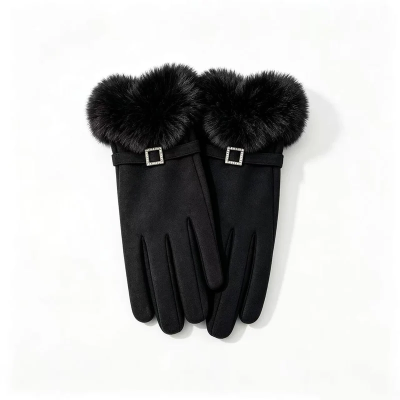 Luxus Faux-Fur-besetzte Kleid Handschuhe Karnz