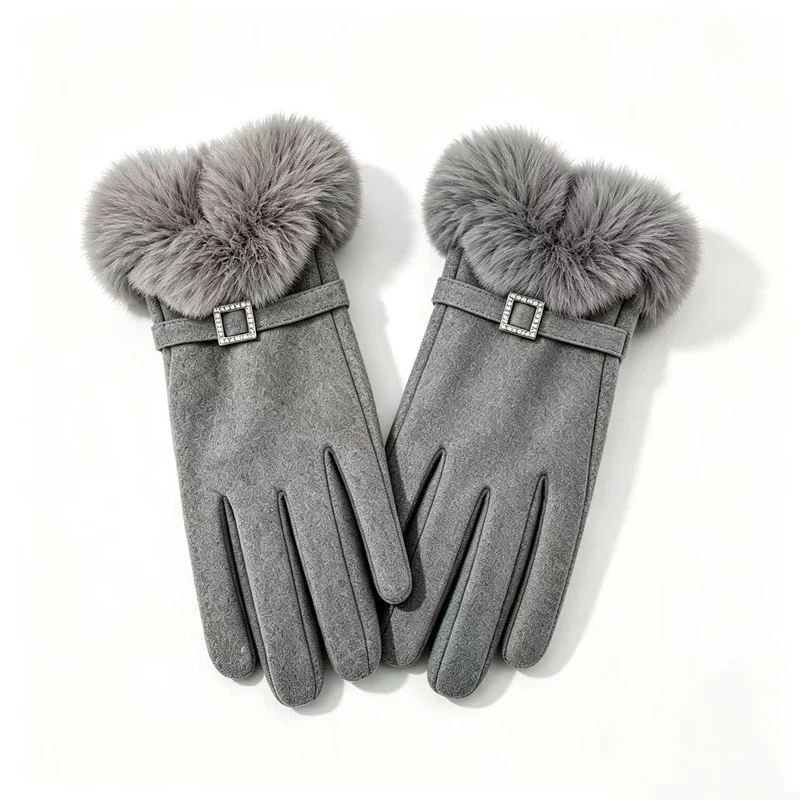 Luxus Faux-Fur-besetzte Kleid Handschuhe Karnz