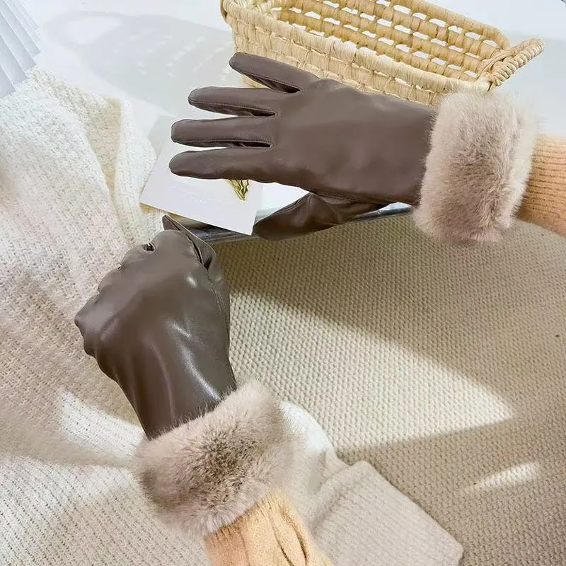 Luxuriöse Kunstpelz-Bündchen-Lederhandschuhe Karnz