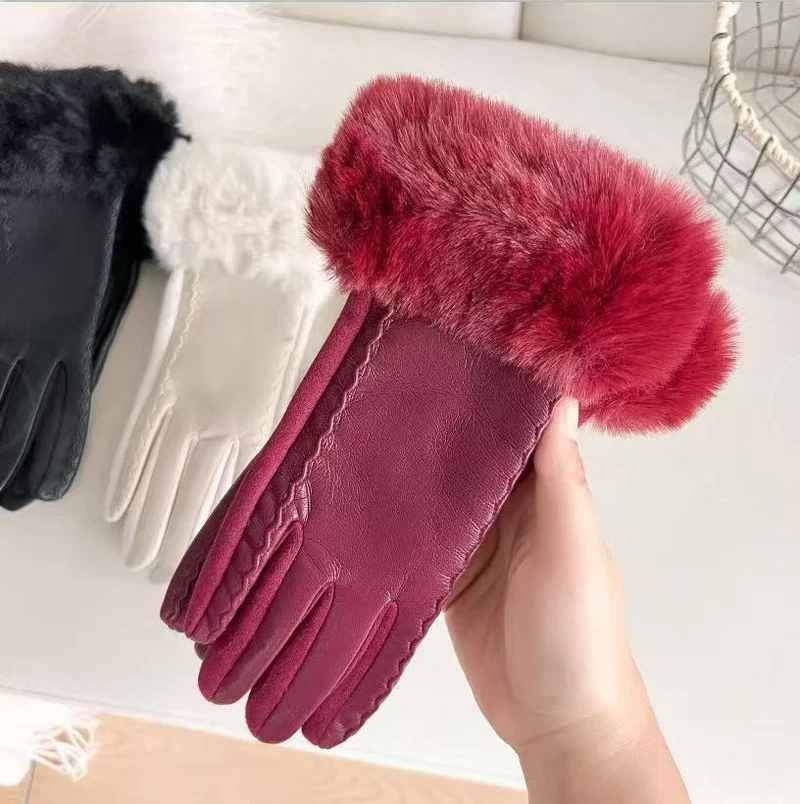 Luxuriöse Kunstpelz-Bündchen-Lederhandschuhe Karnz