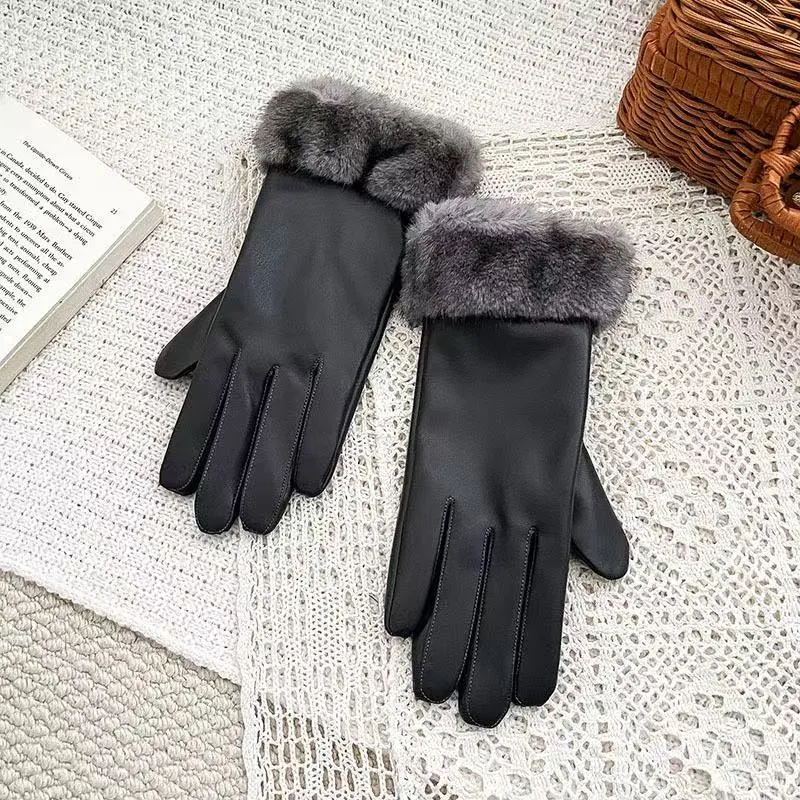 Luxuriöse Kunstpelz-Bündchen-Lederhandschuhe Karnz