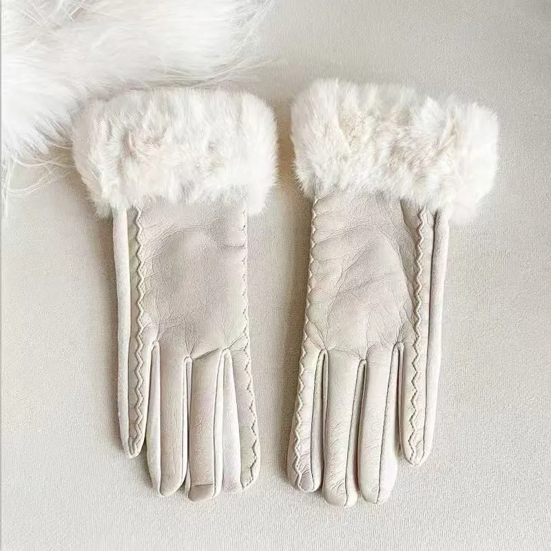 Luxuriöse Kunstpelz-Bündchen-Lederhandschuhe Karnz