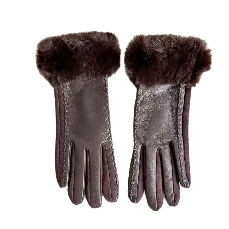 Luxuriöse Kunstpelz-Bündchen-Lederhandschuhe Karnz