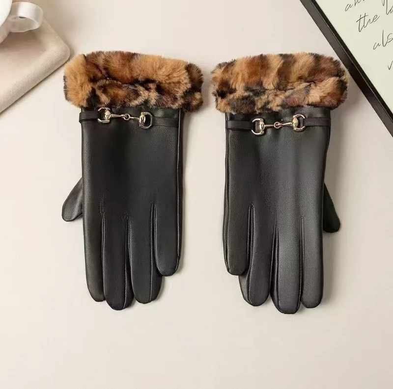Luxuriöse Kunstpelz-Bündchen-Lederhandschuhe Karnz