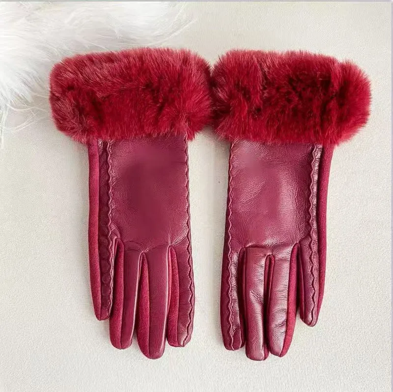Luxuriöse Kunstpelz-Bündchen-Lederhandschuhe Karnz