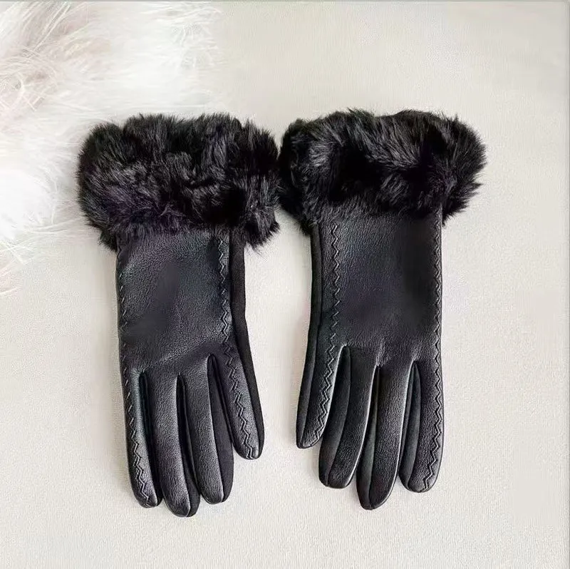 Luxuriöse Kunstpelz-Bündchen-Lederhandschuhe Karnz