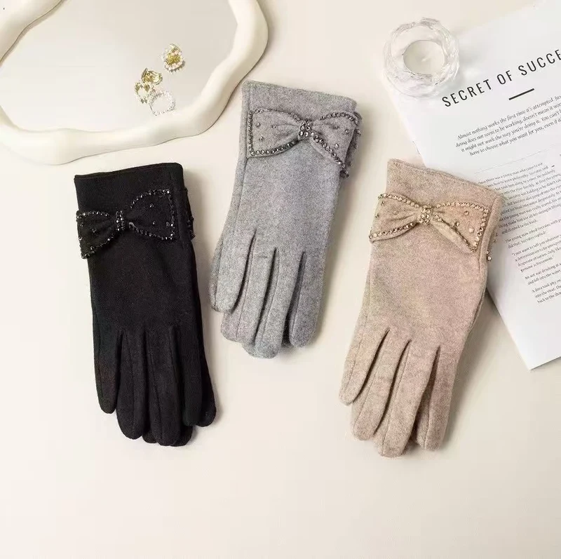 Elegante Bow Detail Touchscreen-Handschuhe Karnz