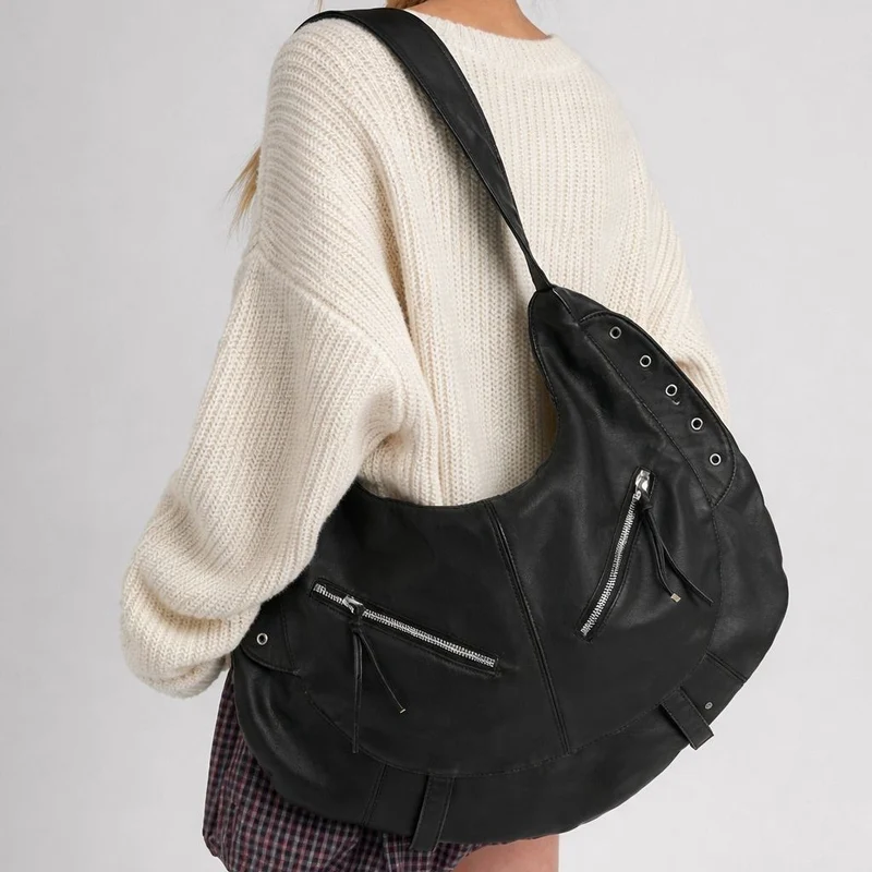 Multi-Pocket Lässige Leder Hobo Tasche