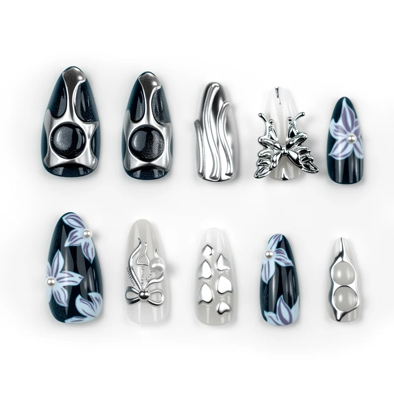 Geometrisches Metall Press-On Nagelkunst Set Karnz