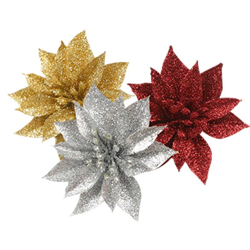 Glitzernde Weihnachtssternblumenornamente Karnz