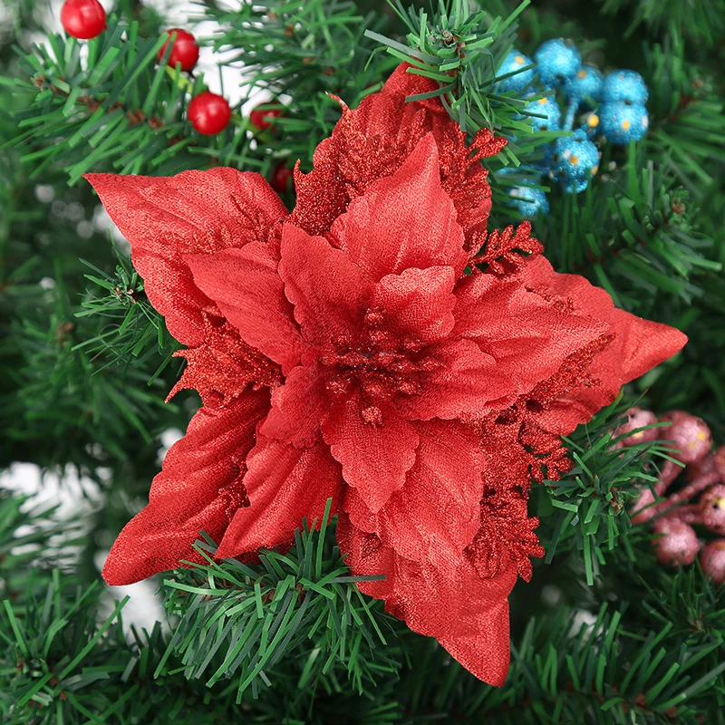 Dekorative Glitzernde Weihnachtsstern Blume Ornament Karnz