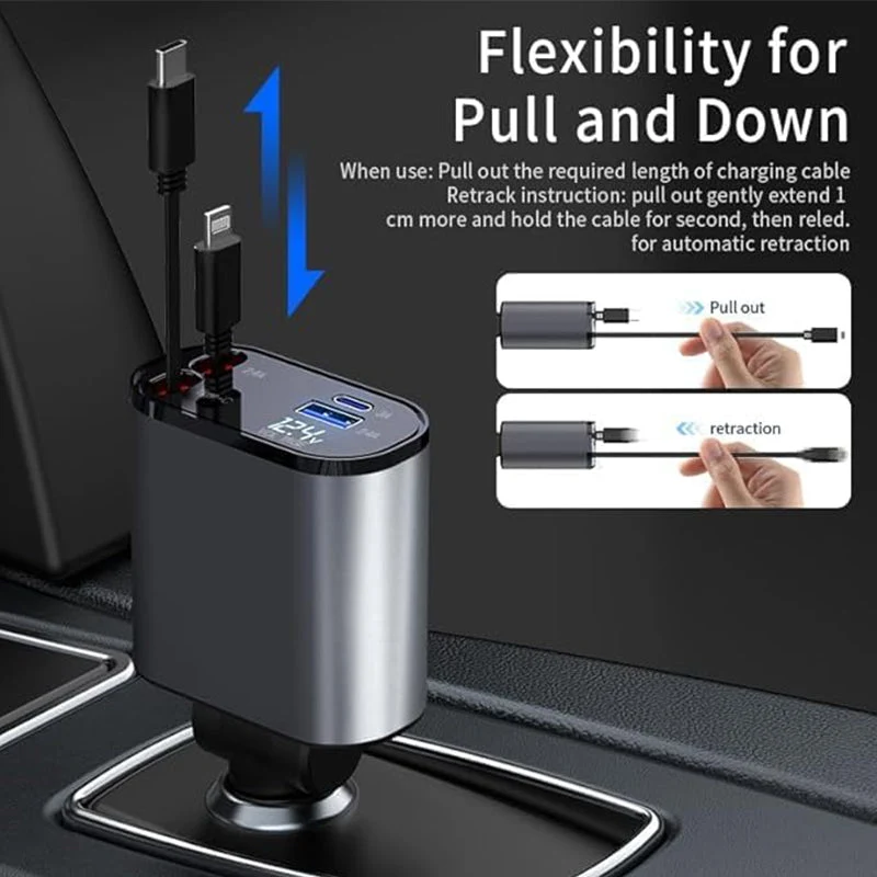 4-in-1 Autoladegerät mit einziehbarem Kabel | Karnz