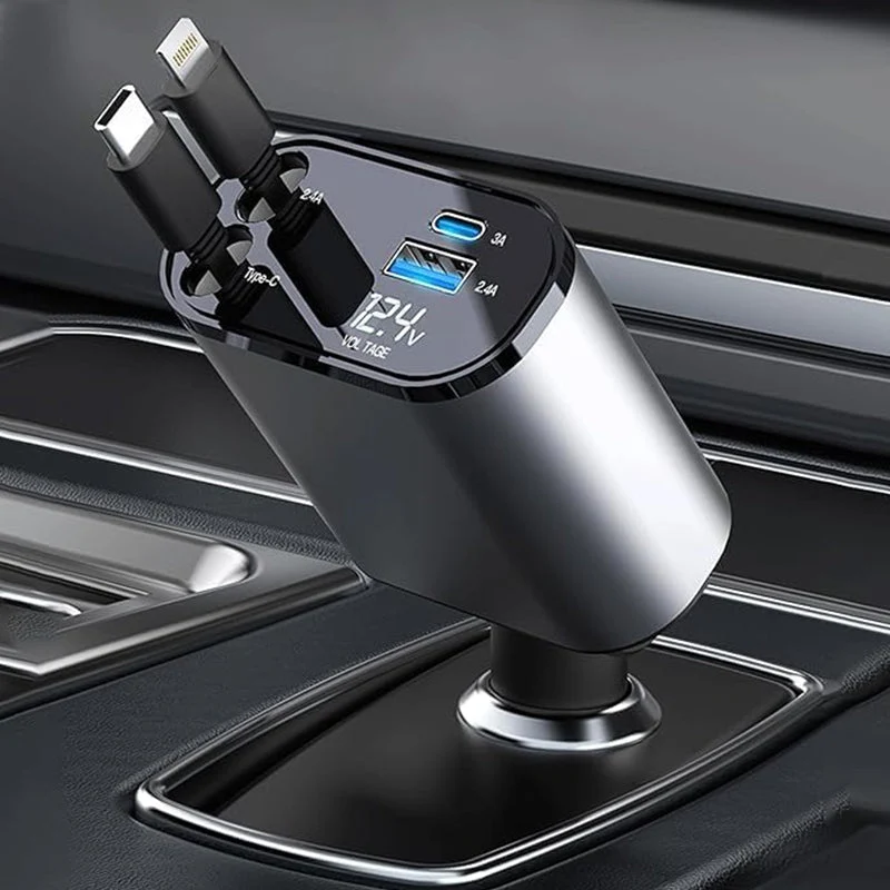 4-in-1 Autoladegerät mit einziehbarem Kabel | Karnz