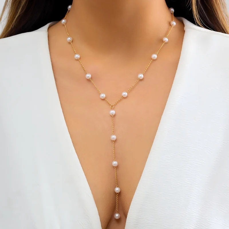 Elegante Perlen-Lariat-Halskette Karnz