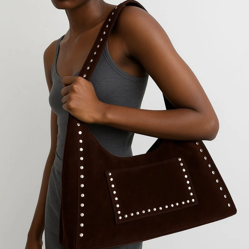 Nieten Wildleder Hobo Tasche