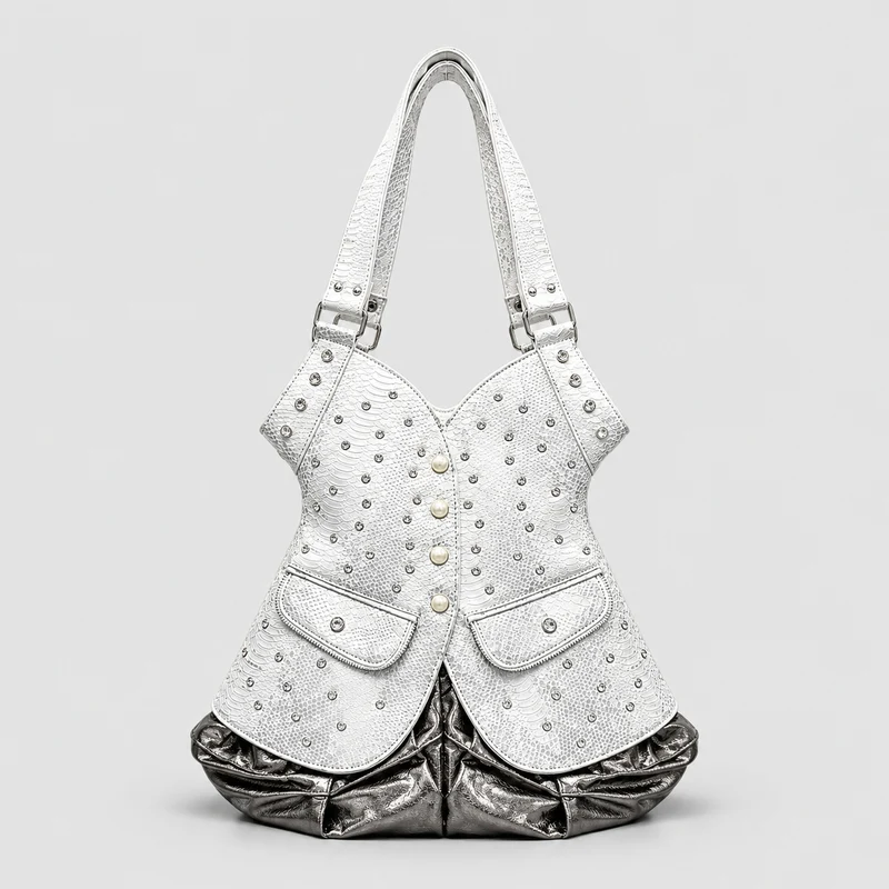Nieten-Krokodil-Prägeleder-Handtasche
