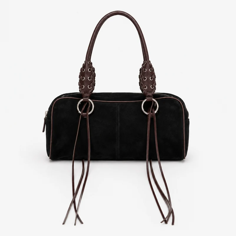 Luxuriöse Lederhandtasche mit geflochtenen Trägern