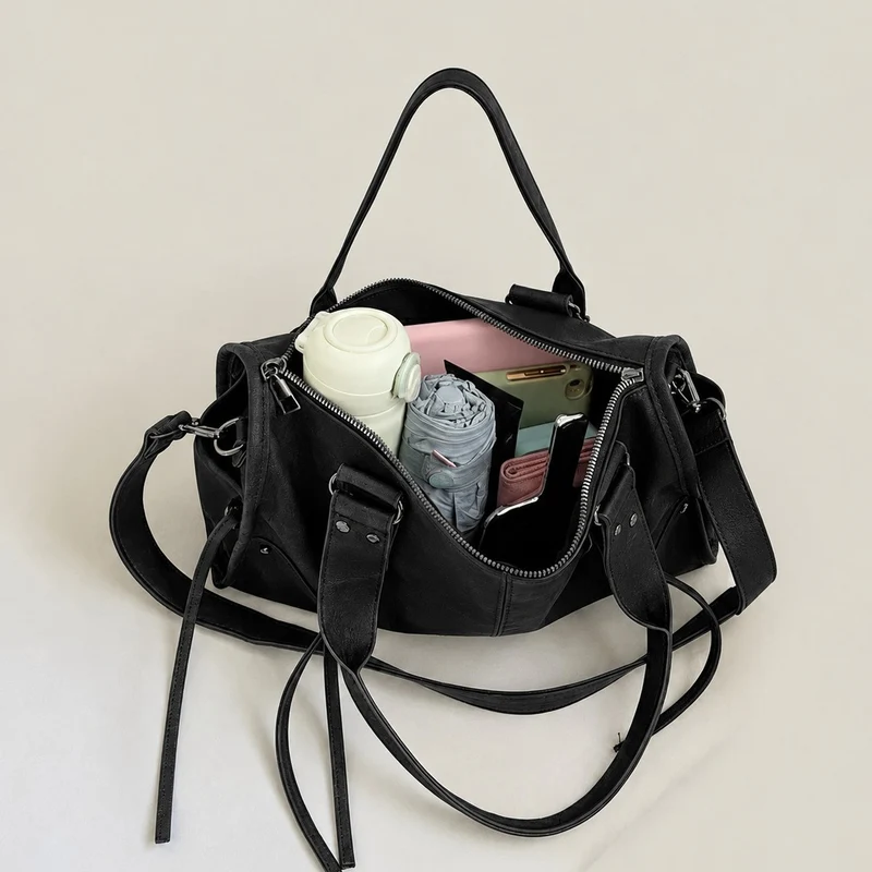 Elegante strukturierte Lederhandtasche
