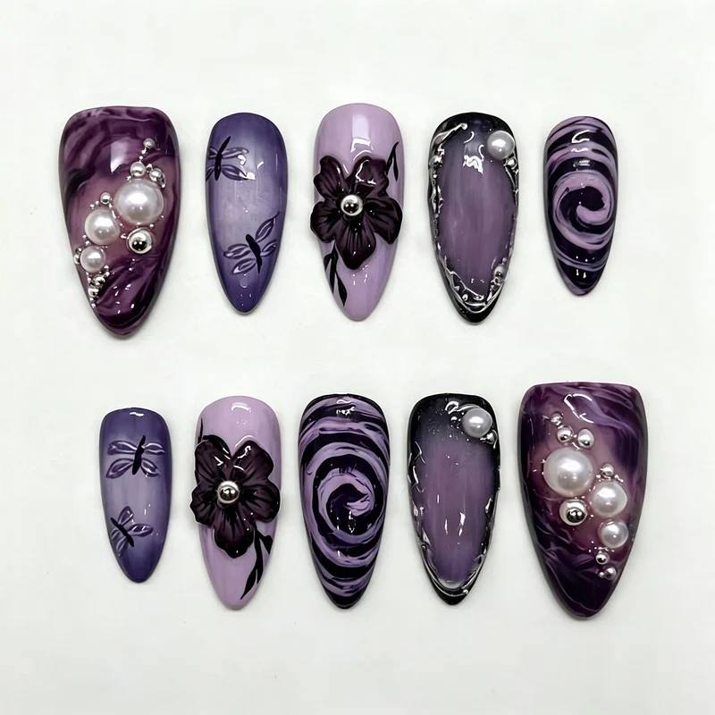 Blumenmuster Künstlerisches Press-On Nagelkunst Set Karnz