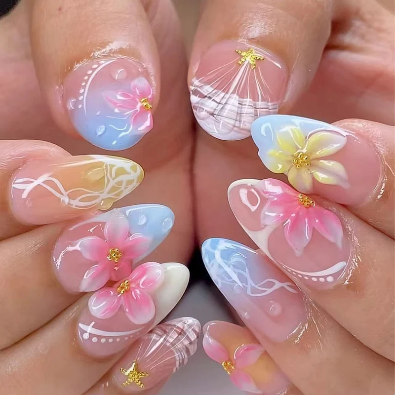 Blumenmuster Press-On Nagelkunst Set Karnz