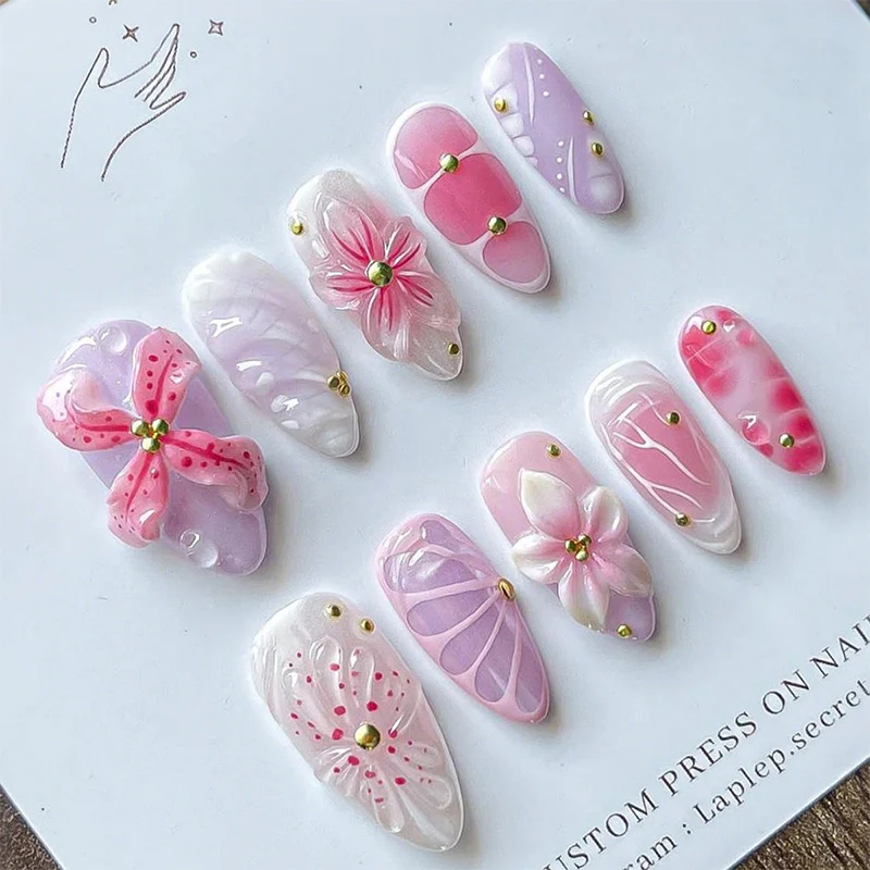 Blumenmotiv Künstliche Press-on Nagelkunst Set Karnz