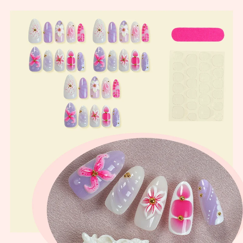 Blumenmotiv Künstliche Press-on Nagelkunst Set Karnz