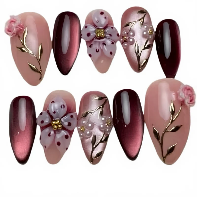 Floral Luxus Press-On Nagelkunst Set Karnz