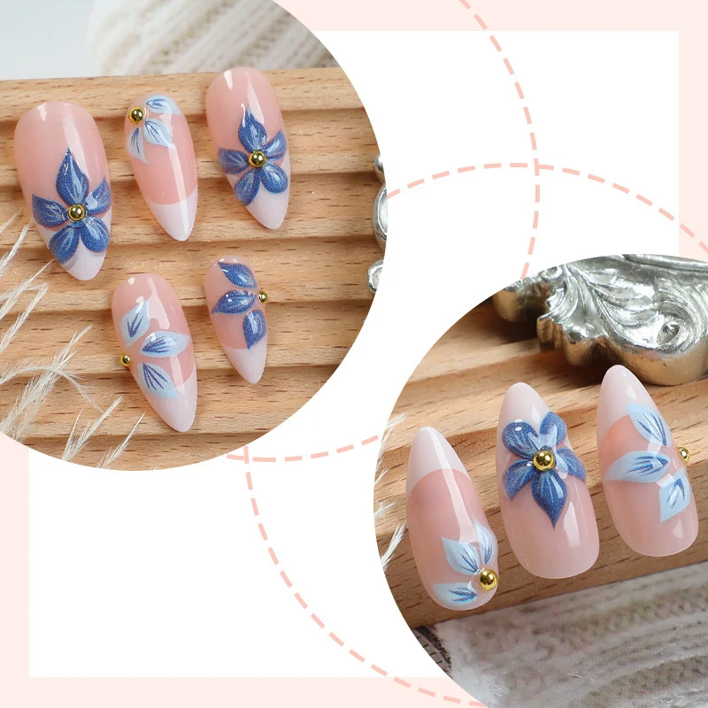 Blumenverzierte Stiletto Press-On Nägel Karnz