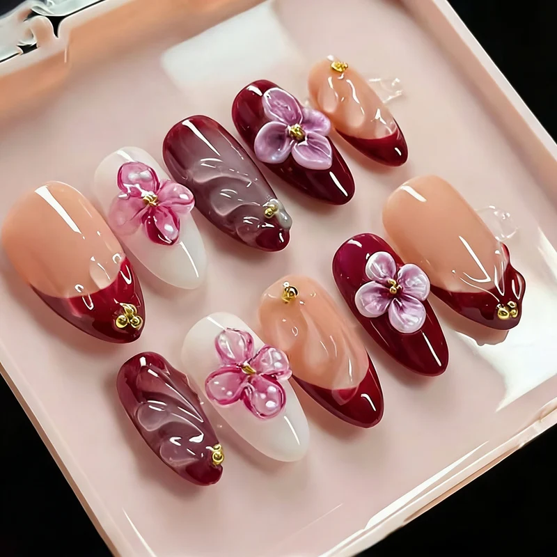 Floral-verzierte Press-On Nagelkunst Set Karnz 1790636645