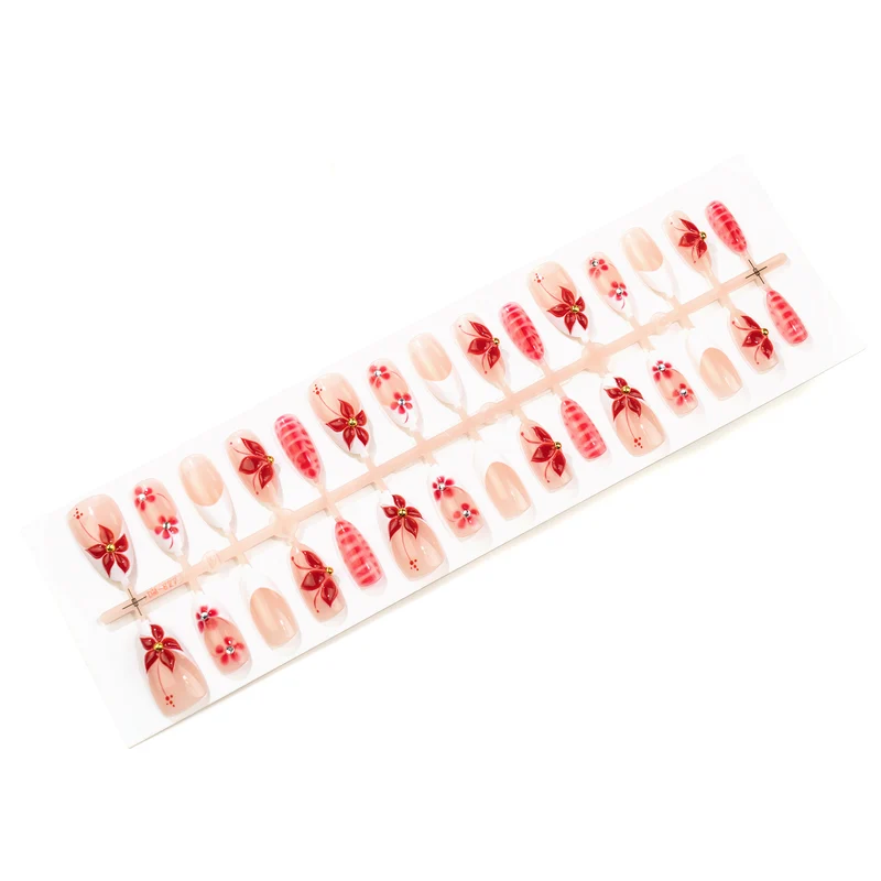 Florale Elegante Stiletto Press-On Nagelkunst Karnz