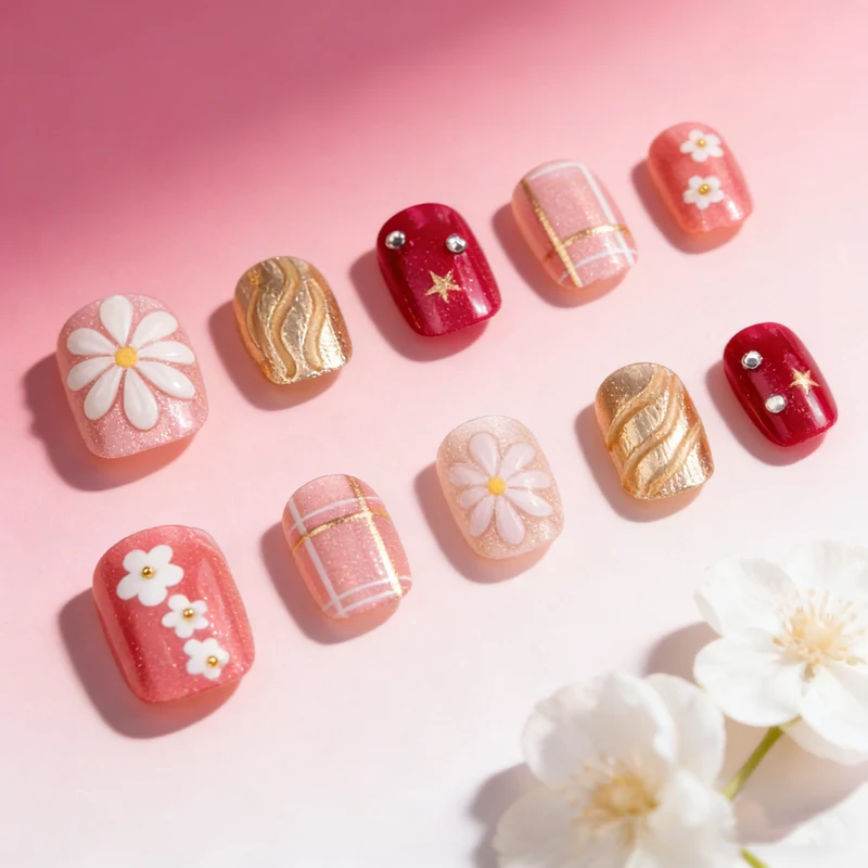 Florale dekorative Press-on Nagelkunst Karnz