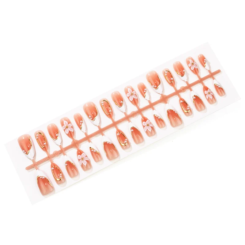 Blumen- und Perlen-verziertes Press-On Nageldesign Set Karnz