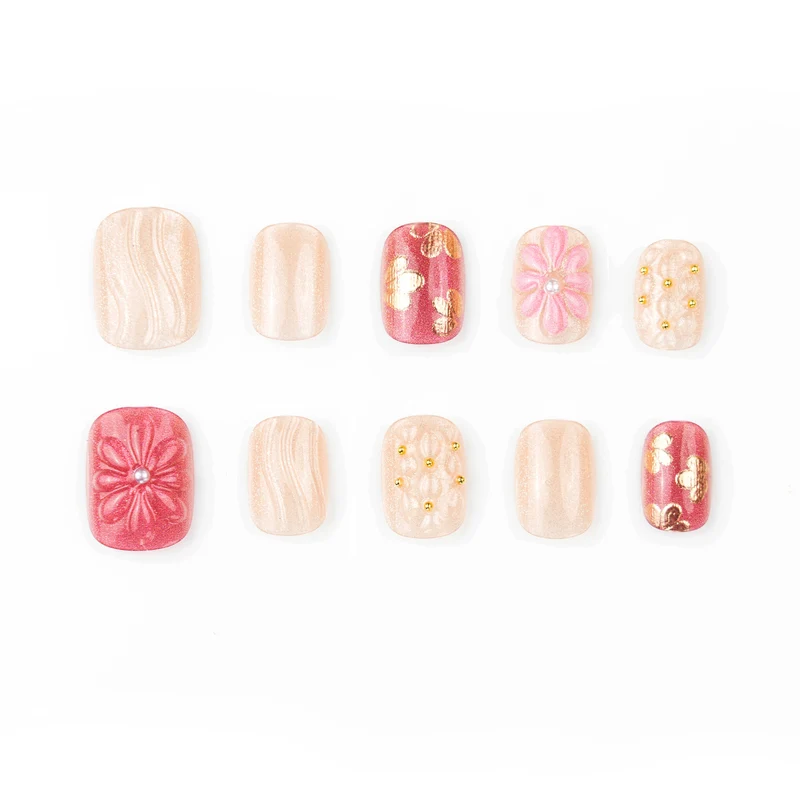 Florales Akzent Künstlerisches Press-On Nagelset Karnz