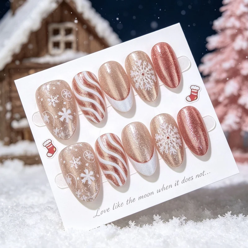 Festliches Schneeflocken-Design Press-On Nagelkunst Karnz