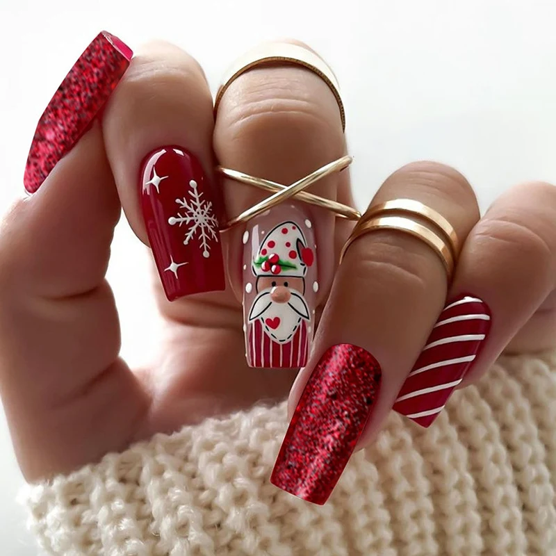 Festliches Santa-Themen Press-On Nagelkunst Set Karnz