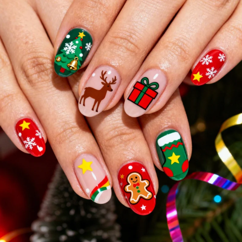 Festliches Urlaubs-Themen Press-On Nagelkunst Set Karnz