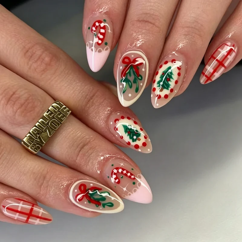 Festliche Feiertags-Presse-on-Nagelkunst Karnz