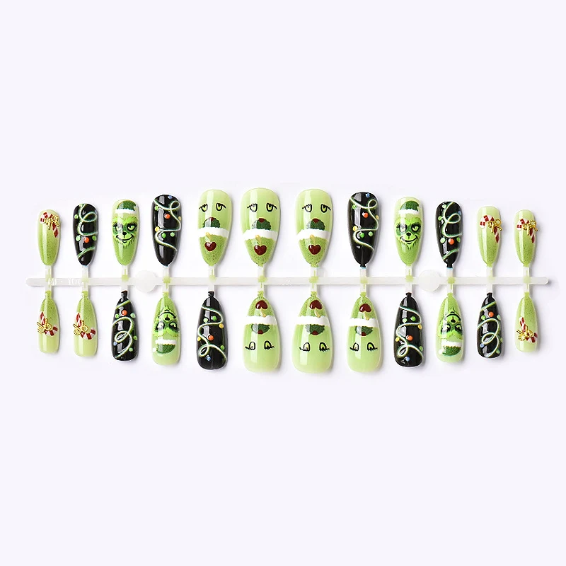 Festliches Grinch-Themen Press-On Nagelkunst Set Karnz