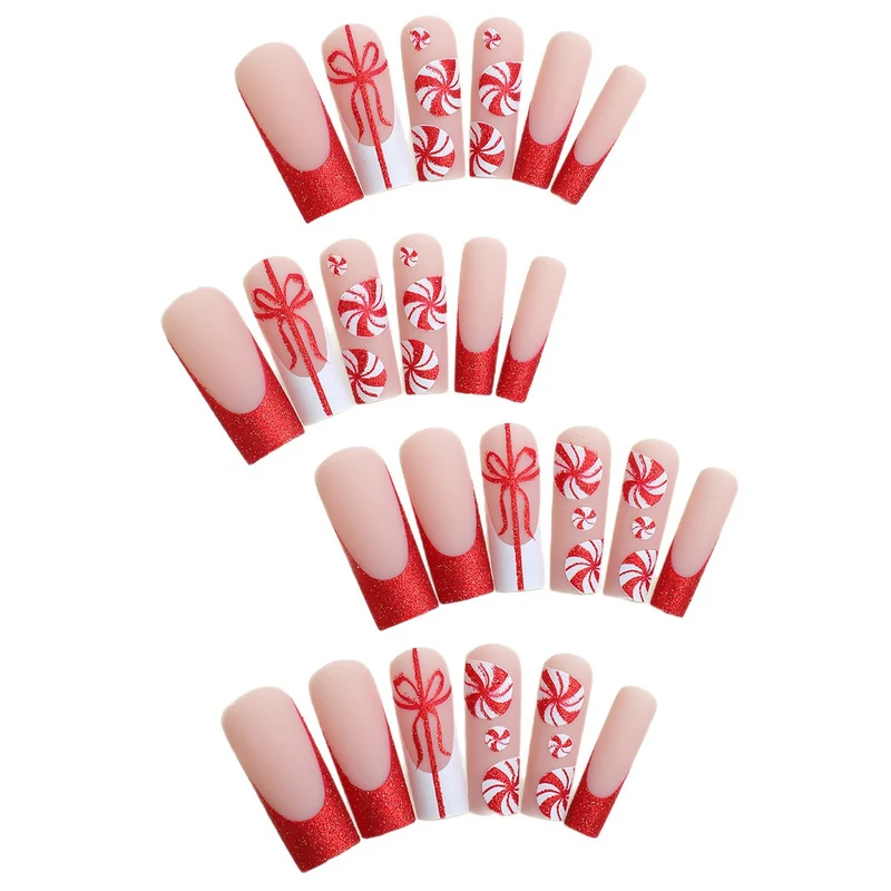 Festliche Zuckerstangen-Press-On-Nagelkunst Karnz