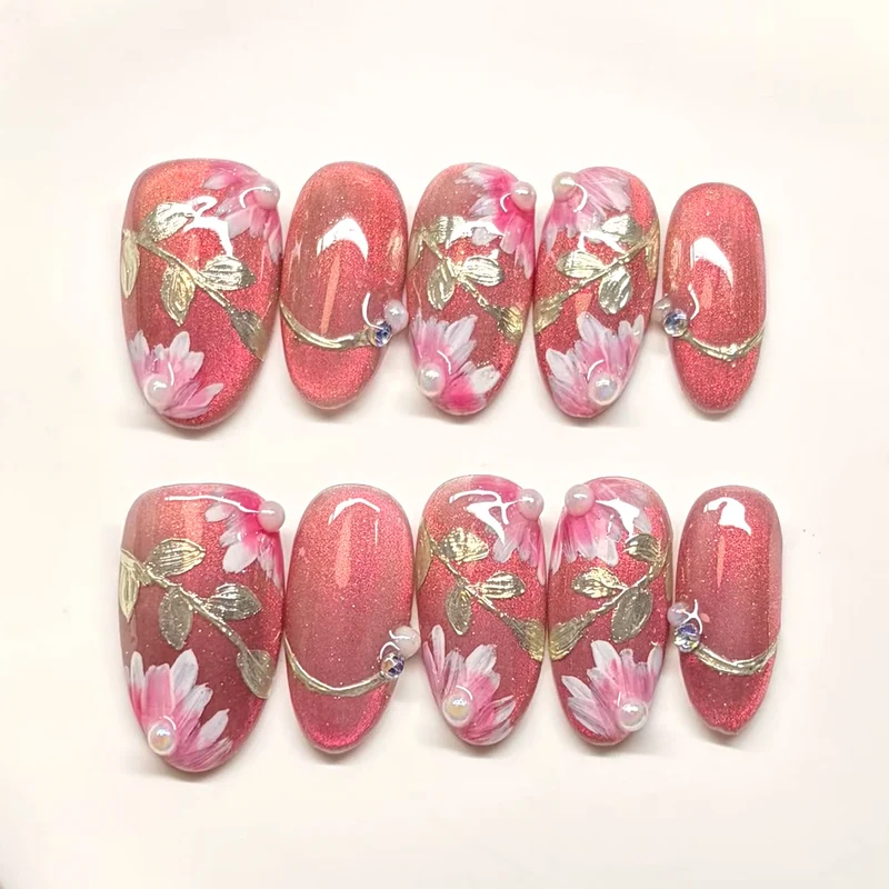 Verziertes Floral Press-On Nagelkunst-Set Karnz