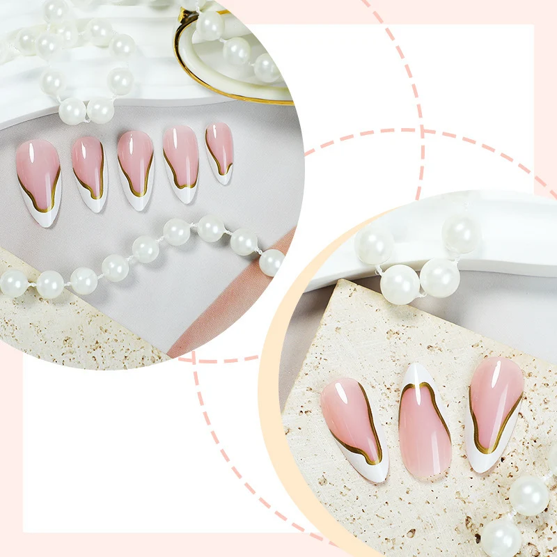 Elegantes Stiletto Press-On Nagelkunst-Set mit goldenen Akzenten Karnz